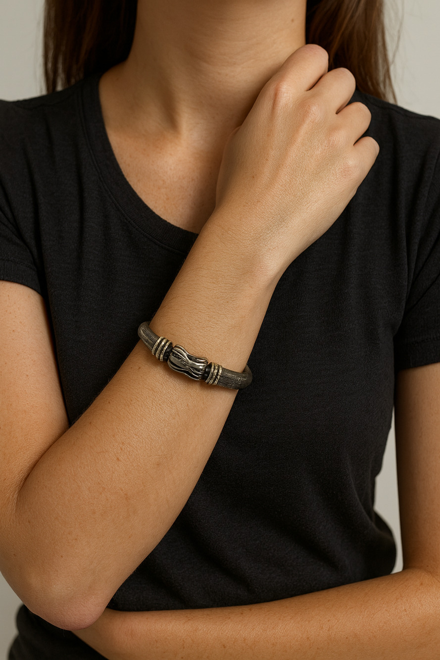 Silver Cuff Bracelet w/ Rope Pattern